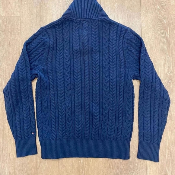 Tommy Hilfiger Men's Navy Cable Knit Sweater - Picture 3 of 6